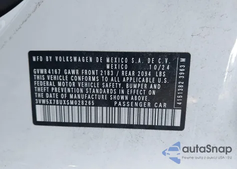 2025 Volkswagen Jetta 1.5T S z USA, uszkodzony, nr VIN 3VW5X7BUXSM028265